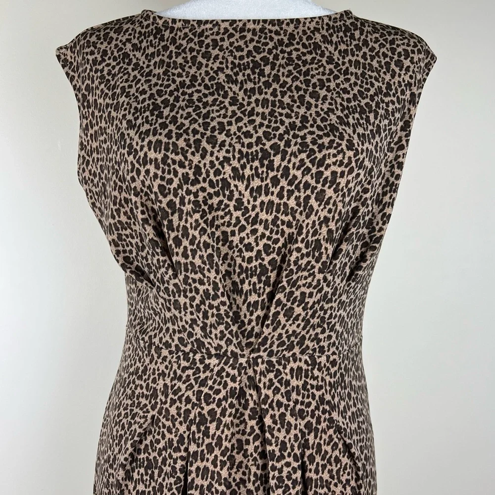 Talbots | Leopard Print Midi Dress Sleeveless Gathered Front Waist | S - Picture 3 of 8